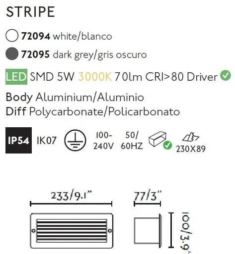 Spot LED incastrabil de exterior IP54 iluminat ambiental STRIPE gri