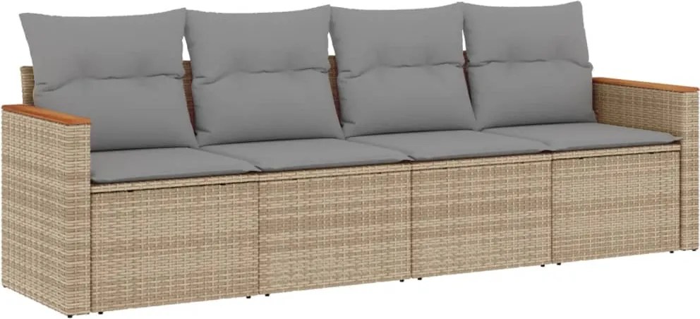 vidaXL Set canapele de grădină, 4 piese, cu perne, bej, poliratan