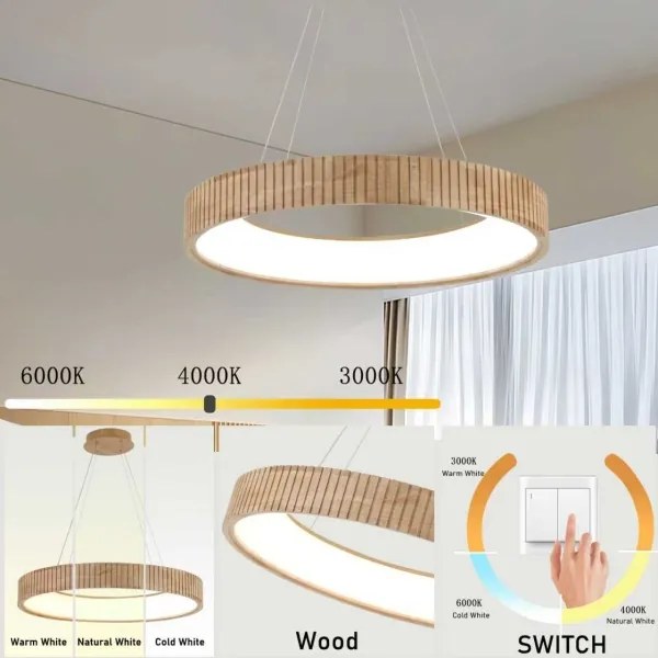 Brilagi - Lustră suspendată LED FALCON WOOD MODERN, 40 W, 230 V, Ø 60 cm, lemn