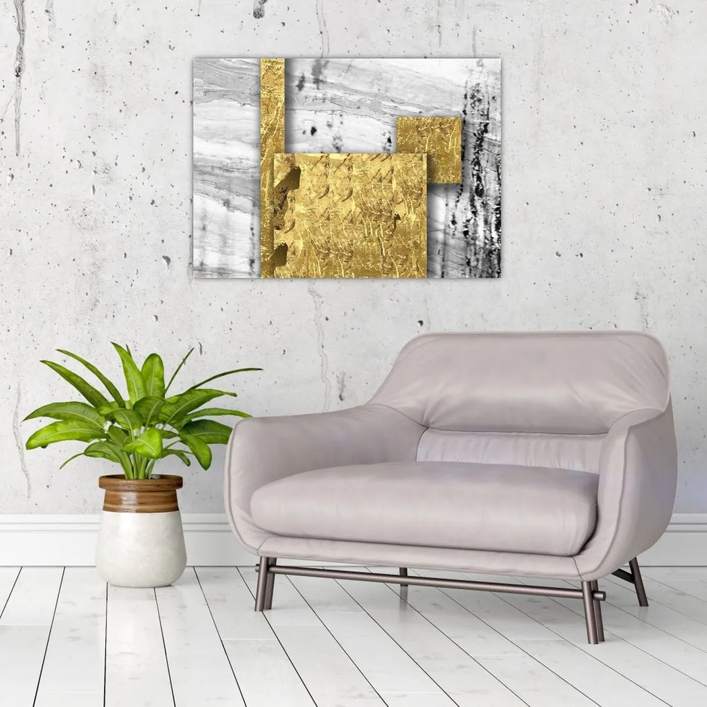 Tablou pe sticlă - Pătrate de aur N⁰1 (70x50 cm)