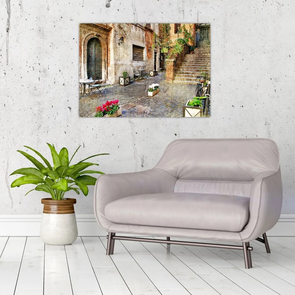 Tablou pe sticlă - Străzile vechi din Roma (70x50 cm)