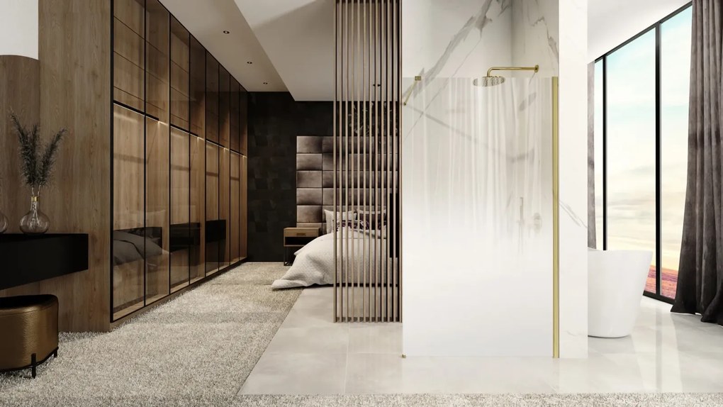 Paravan de dus Perete de dus Walk in Rea Aero Ombre 110 195 cm sticla fumurie alba securizata de 8 mm cu profil auriu periat