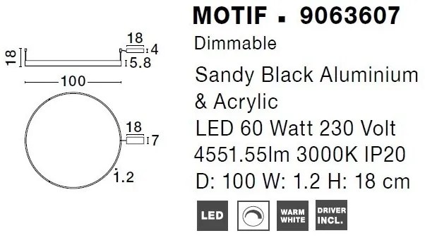 Lustra/Plafoniera LED dimabila design circular MOTIF Black 100cm