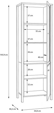 Vitrina High Rock, Stejar Riviera Si Negru, 64.8 Cm