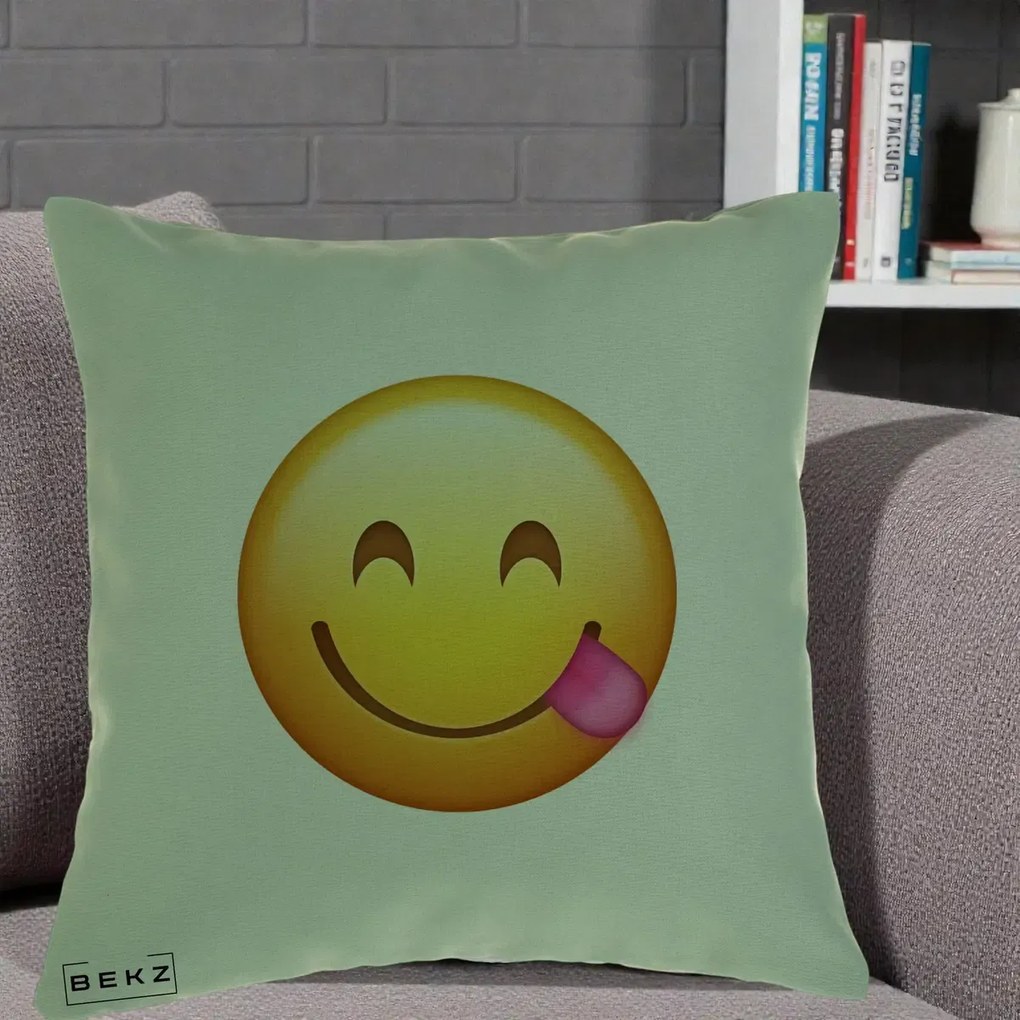 Perna Decorativa Emoji Limba Scoasa, 40x40 cm, Verde, Husa Detasabila, Perna Inclusa, BEKZ®
