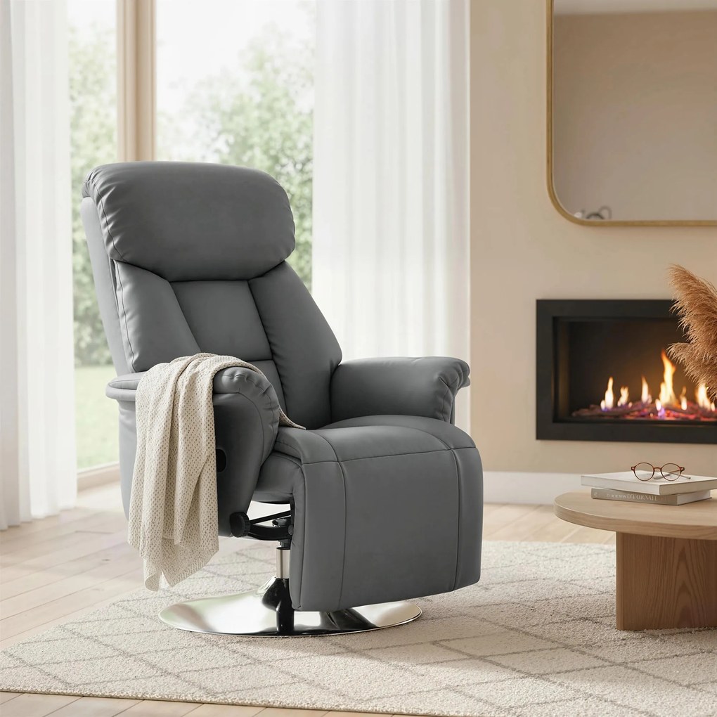 HOMCOM Fotoliu de relaxare înclinabil pivotant suport picioare reglabil, până la 120 kg, pentru living, dormitor, home cinema, gri | Aosom Romania