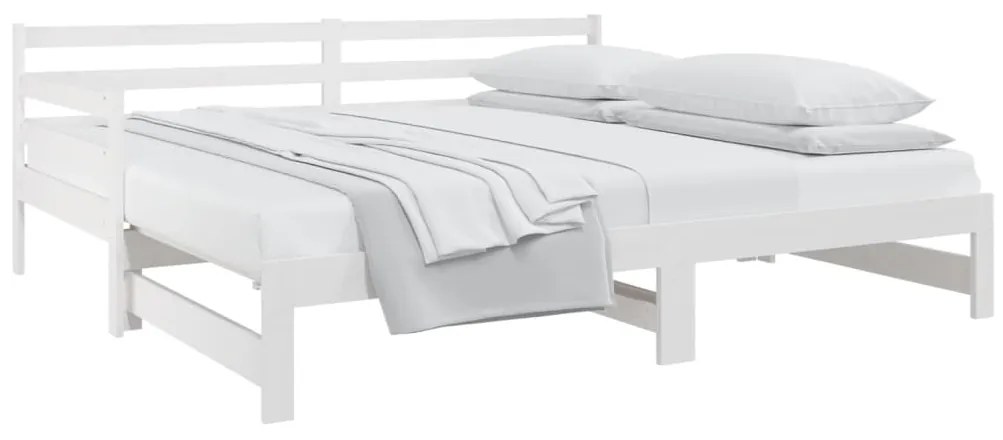 Pat de zi extensibil, alb, 2x(80x200) cm, lemn masiv de pin Alb