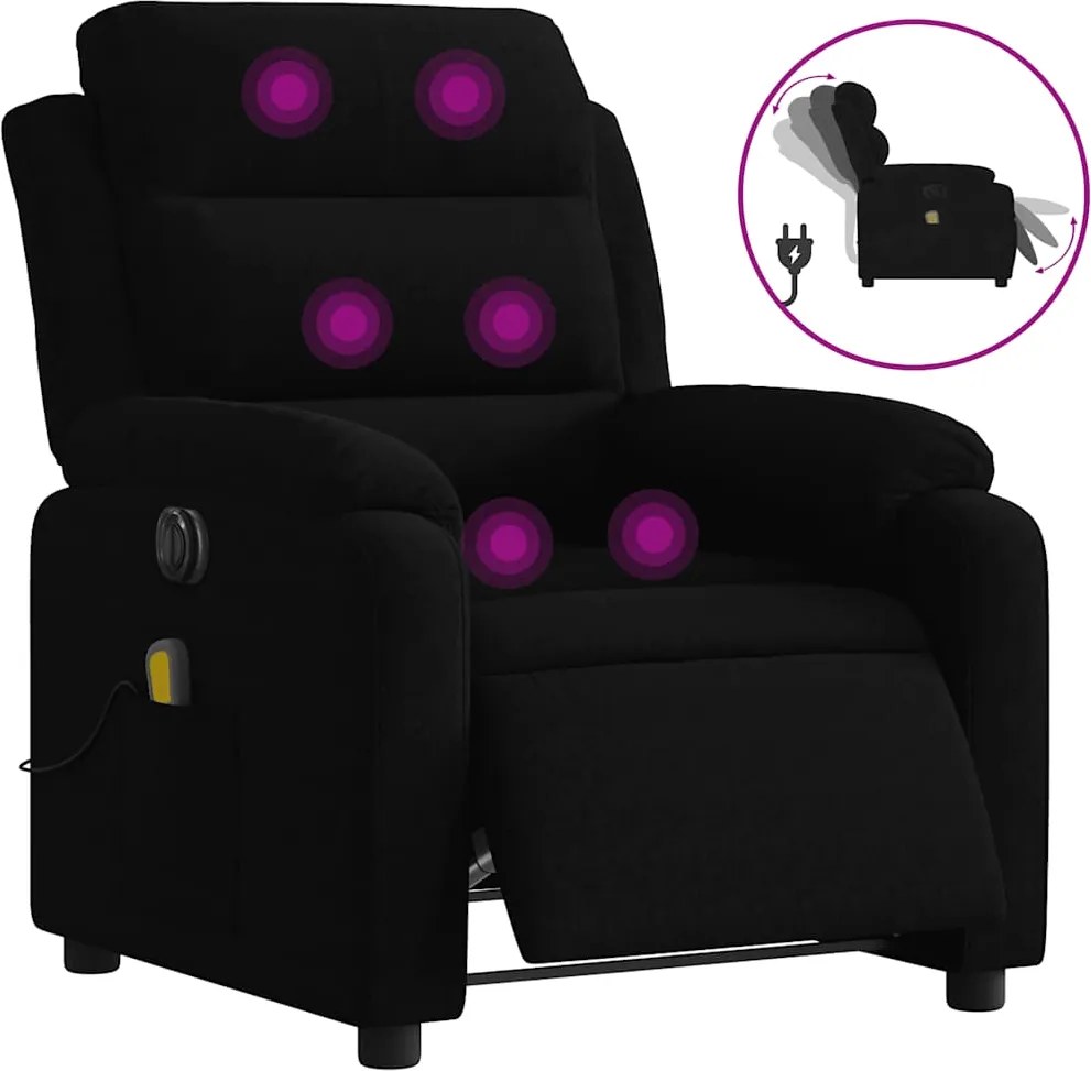vidaXL Fotoliu electric de masaj rabatabil, negru, catifea