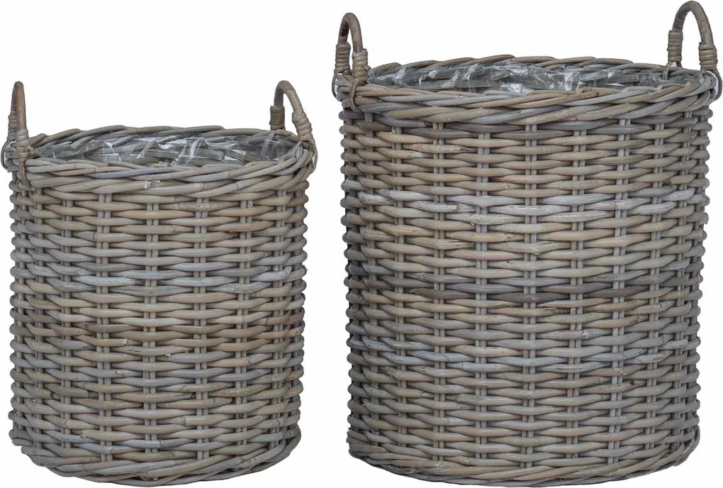 vidaXL Ghiveci coș cu depozitare 2 pcs Gri Ratan Lacak