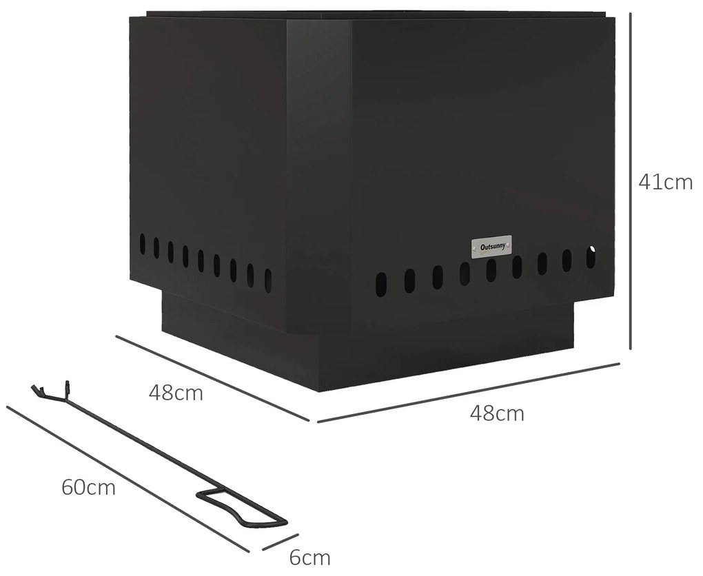 Outsunny Vatră de foc, focar, incl. tijă de manevrat, 48 x 48 x 41 cm, Negru | Aosom Romania