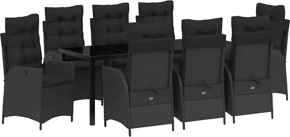 vidaXL Set de masă pentru grădină cu pernă 9 pcs Negru poliratan