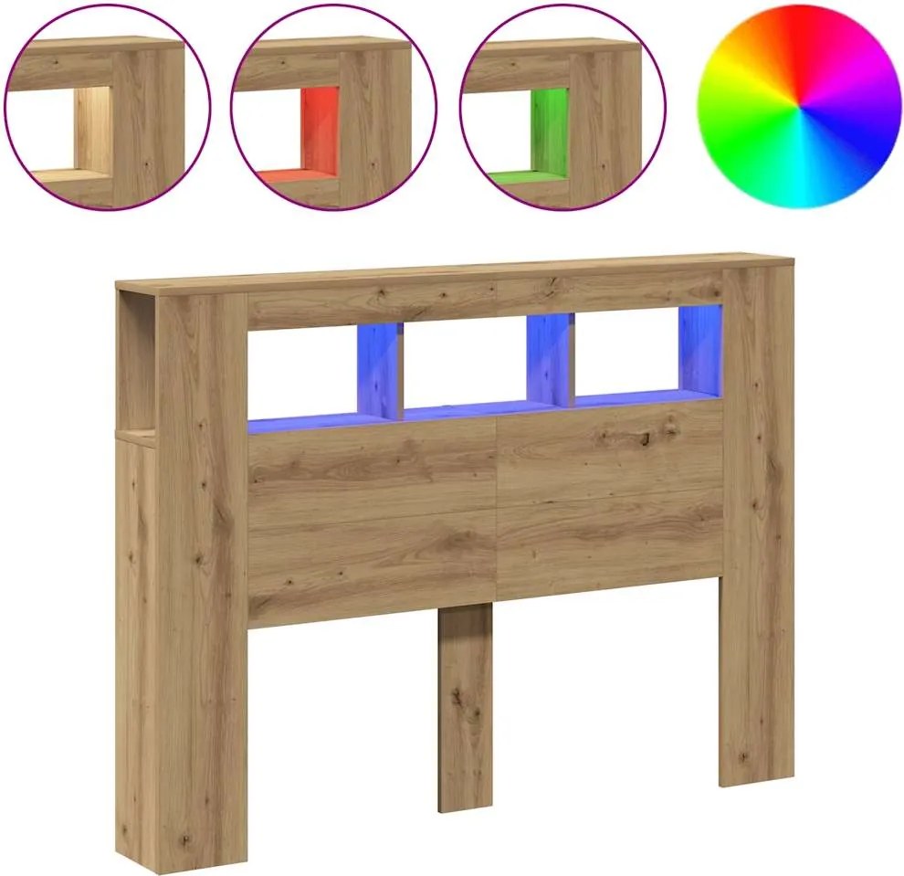 vidaXL Tăblie de pat cu LED, stejar artizanal, 140x18,5x103,5 cm, lemn