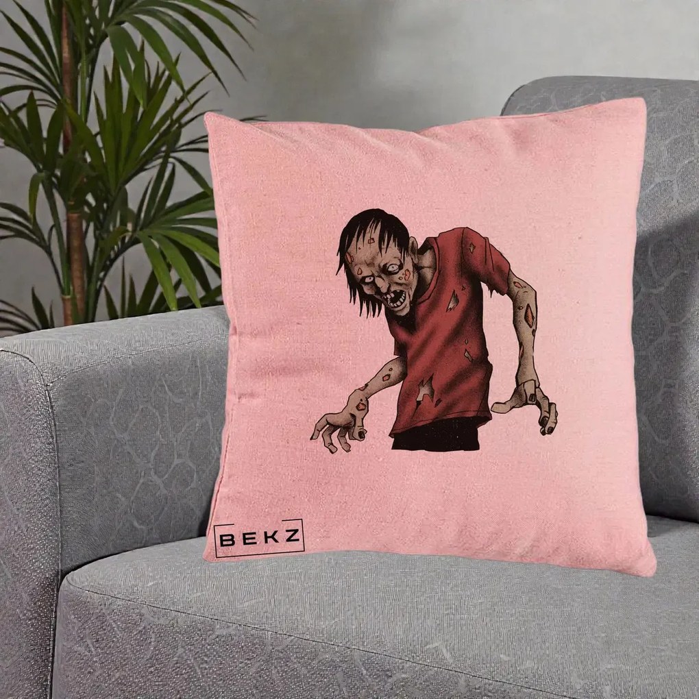 Perna Decorativa Halloween Zombie Infricosator, 40x40 cm, Roz, Husa Detasabila, Perna Inclusa, BEKZ®