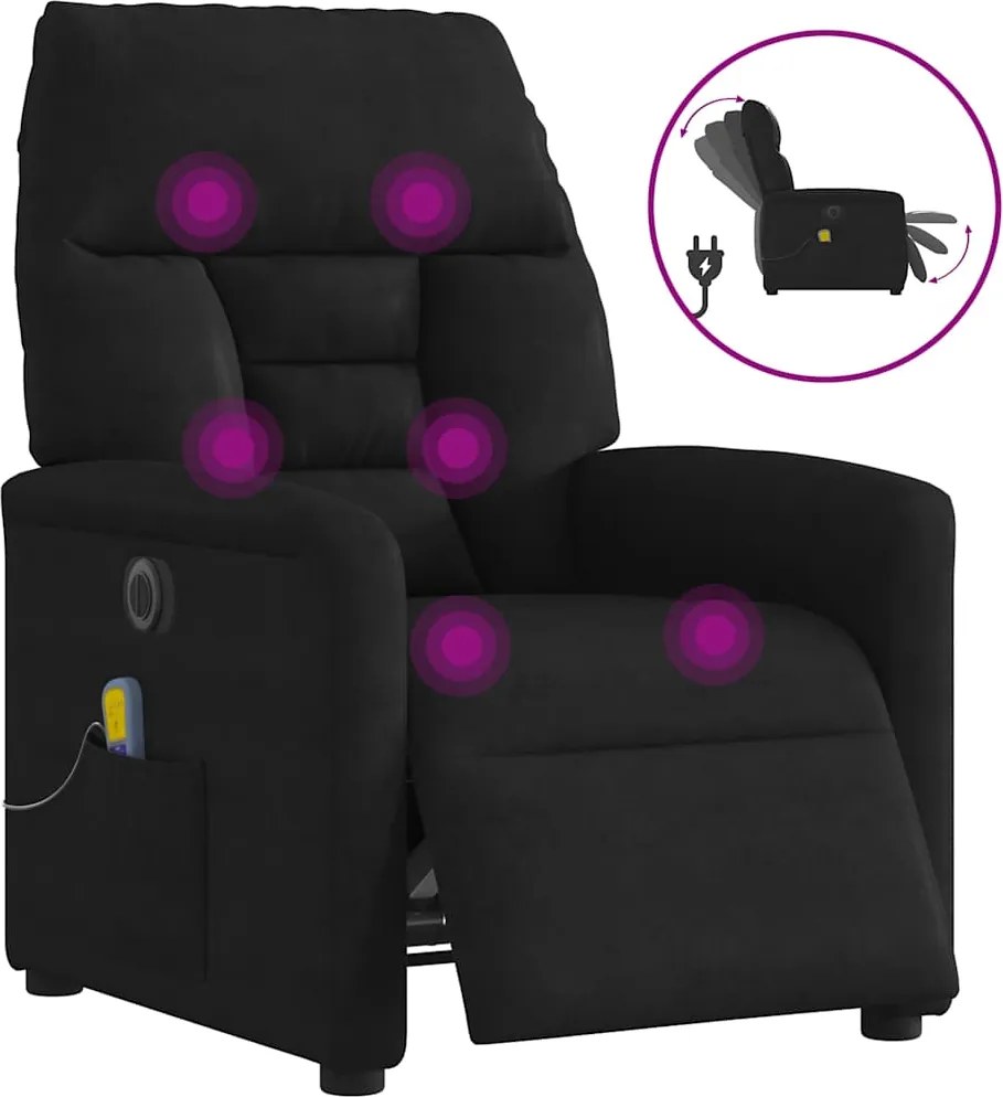 vidaXL Fotoliu de masaj rabatabil electric, negru, microfibră
