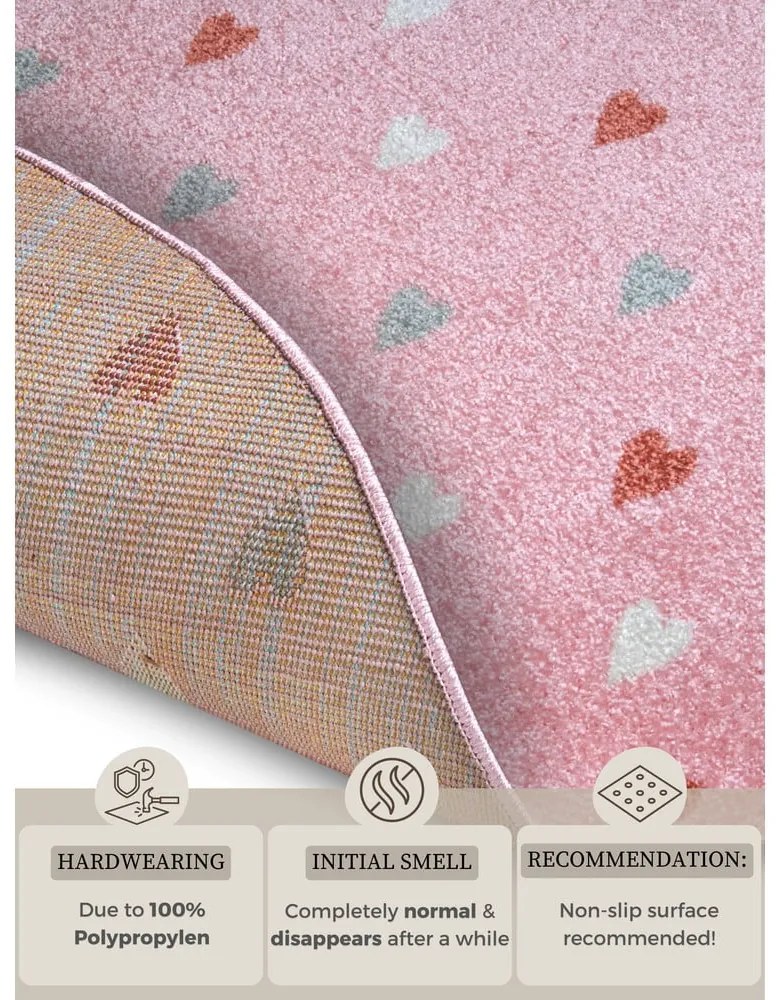 Covor pentru copii roz ø 140 cm Little Hearts – Hanse Home