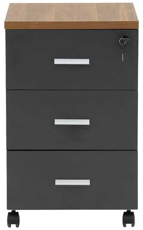 Comoda pe roti Oscar 3 sertare nuc - carbon 40x48x63cm
