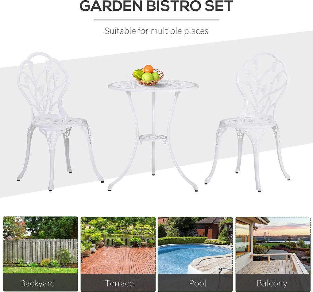 Outsunny Set de Gradina 3 Piese din Aluminiu cu 2 Scaune