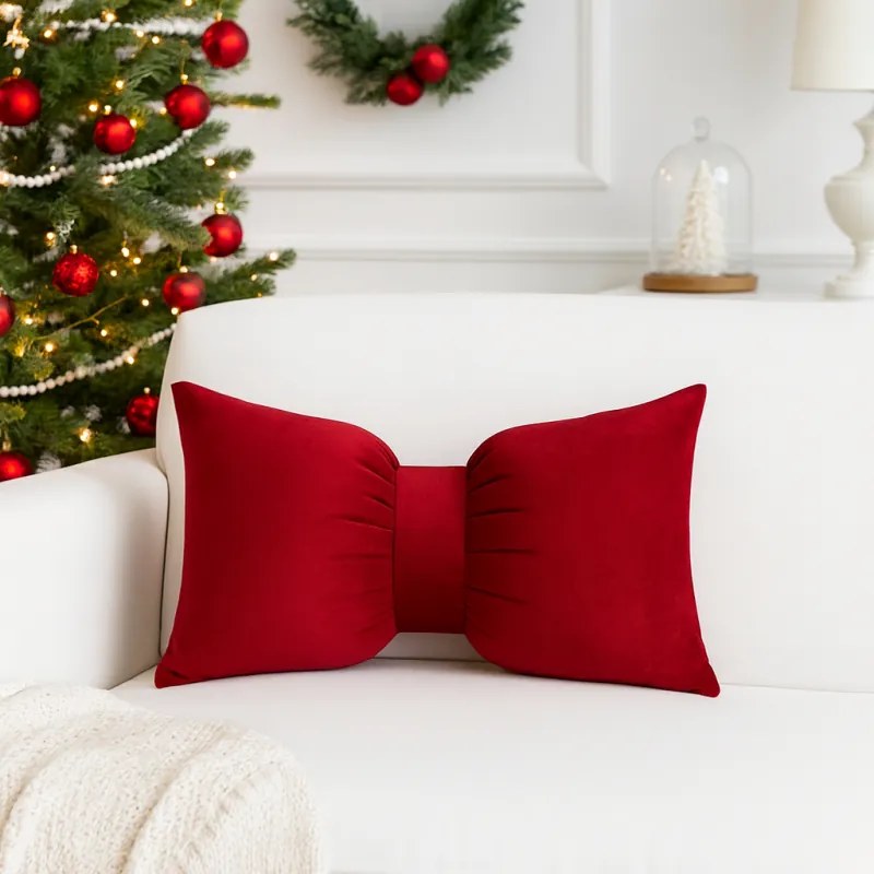 Perna decorativa din catifea in forma de funda BOWERY, rosie