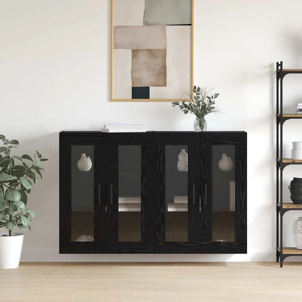 vidaXL Mobilier cu Montaj pe Perete cu raft Pe perete cu depozitare cu ușă 2 pcs Stejar negru