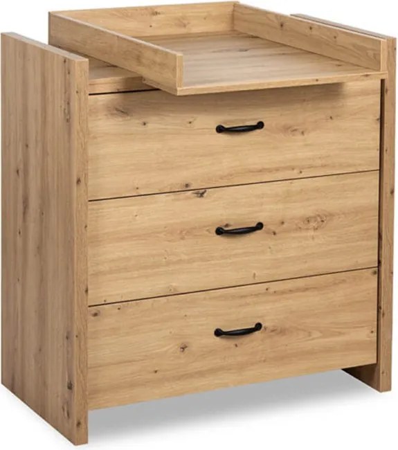 Comodă lemn masiv alb Amelie /Stejar, 84 × 87 × 45 cm - Stejar deschis