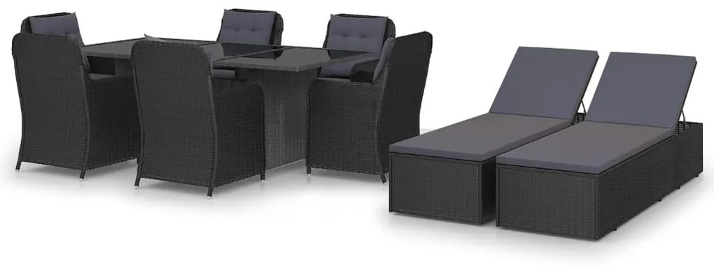 Set mobilier de grădină, 9 piese, negru, poliratan