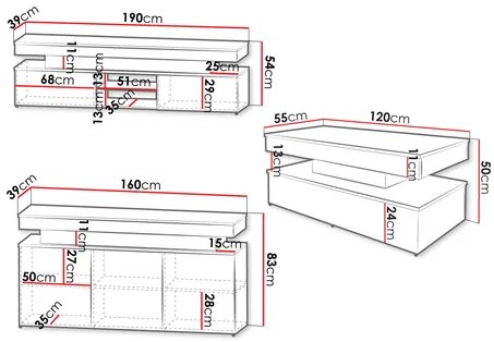 Set mobilier living Lesteralo I (alb + alb lucios) (cu iluminat LED). 1105961