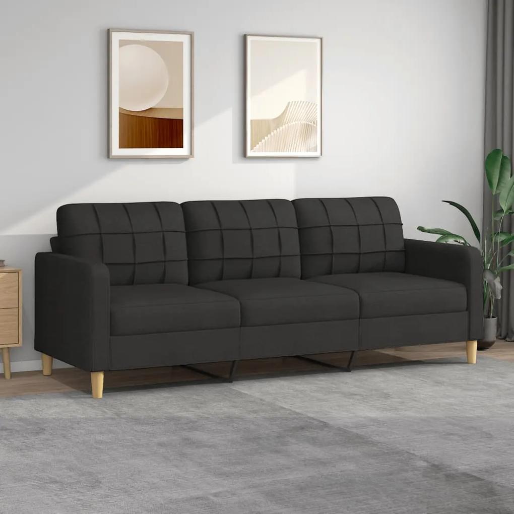Canapea cu 3 locuri, negru, 210 cm, material textil Negru, 228 x 77 x 80 cm