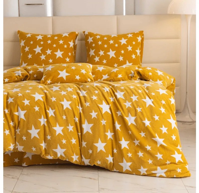Lenjerie cocolino STARS galben-portocaliu Dimensiune lenjerie de pat: 70 x 90 cm | 140 x 200 cm