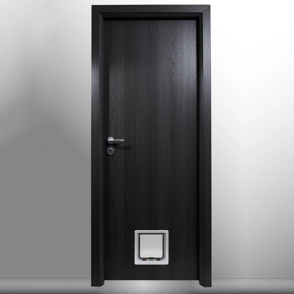 Usa de interior echipata cu usita batanta pentru pisici catei Gri Antracit, Folie Decor