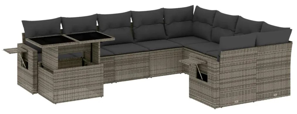 3268140 vidaXL Set mobilier de grădină cu perne, 10 piese, gri, poliratan