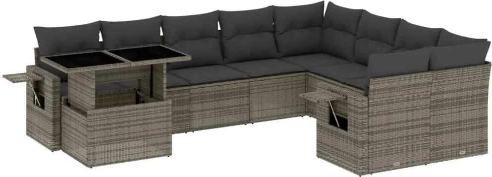 vidaXL Set mobilier de grădină cu perne, 10 piese, gri, poliratan