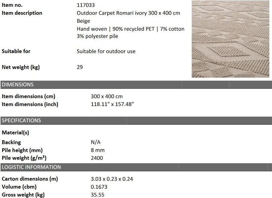 Covor design LUX tesut manual Romari 300x400cm