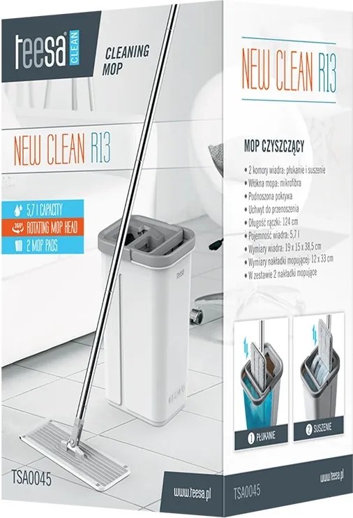 Mop galeata 2 cuve 5 7l new clean r13 teesa
