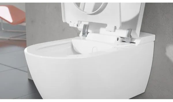 Set vas WC rimless suspendat, cu capac electronic, functie de bideu, Villeroy&amp;Boch ViClean, DirectFlush, CeramicPlus, V0E100R1