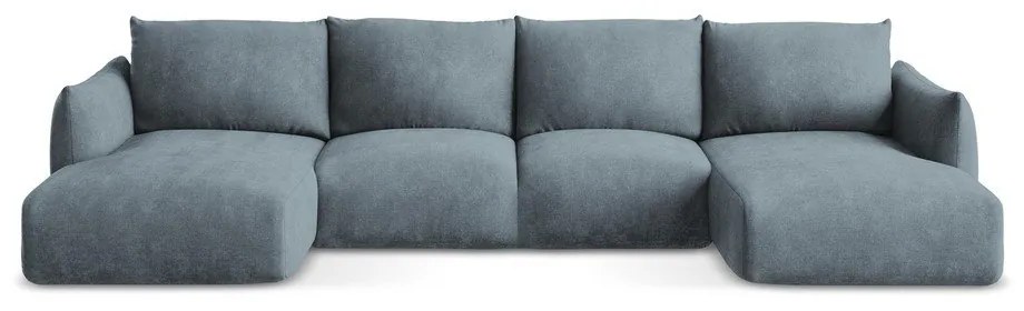 Colțar albastru extensibil cu tapițerie din chenille (în formă de "U") Leila – Makamii