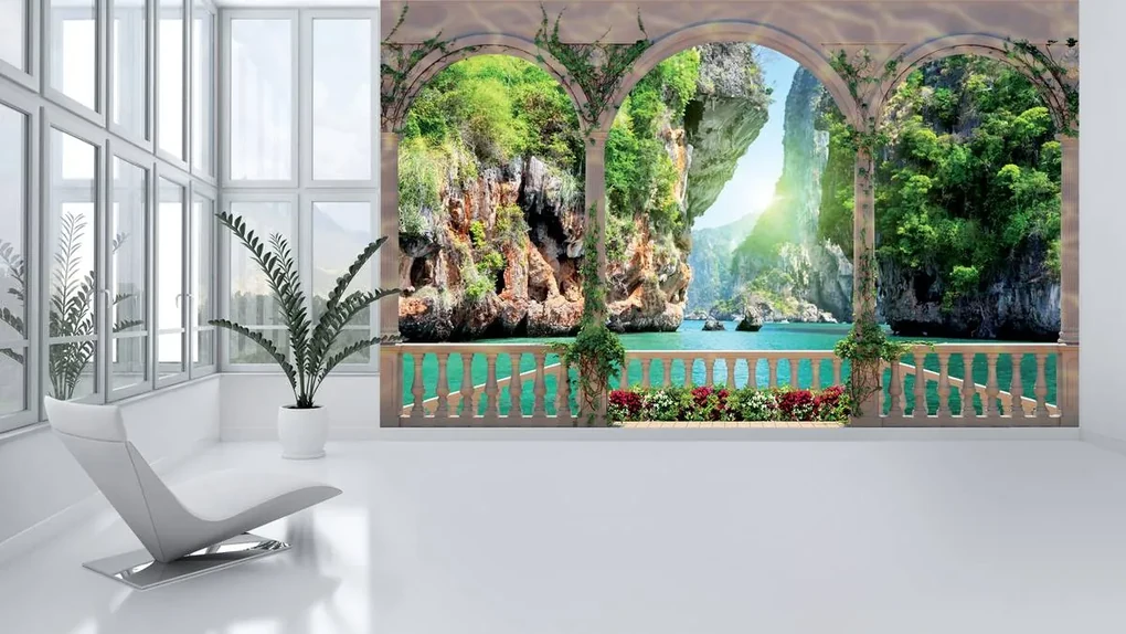 Fototapet - Privire din terasă spre tunel din piatră (152,5x104 cm), în 8 de alte dimensiuni noi