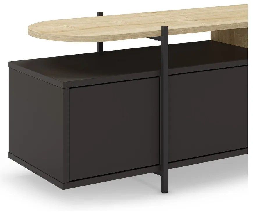 Masă TV neagră cu aspect de lemn de stejar 160x48 cm Hinoa – Marckeric