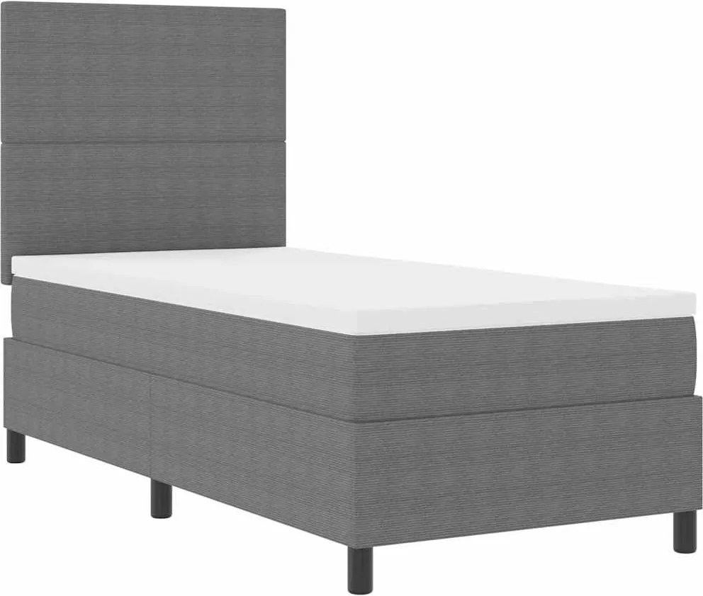 vidaXL Pat cu arcuri cu headboard Gri deschis și alb. 90 x 190 cm