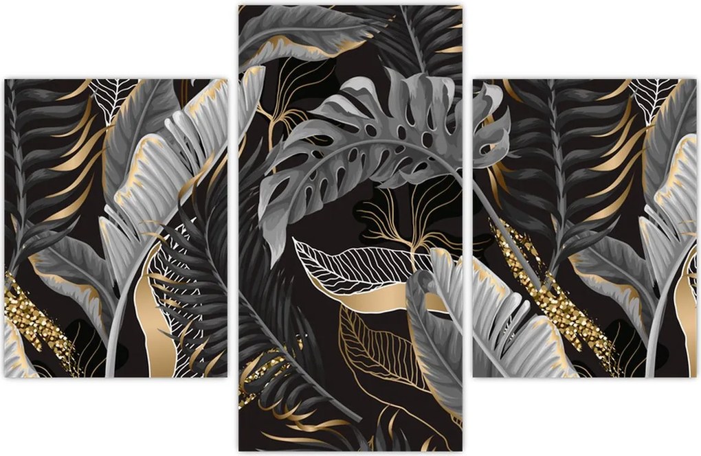 Tablou - Frunze tropicale, Galben - auriu (90x60 cm)