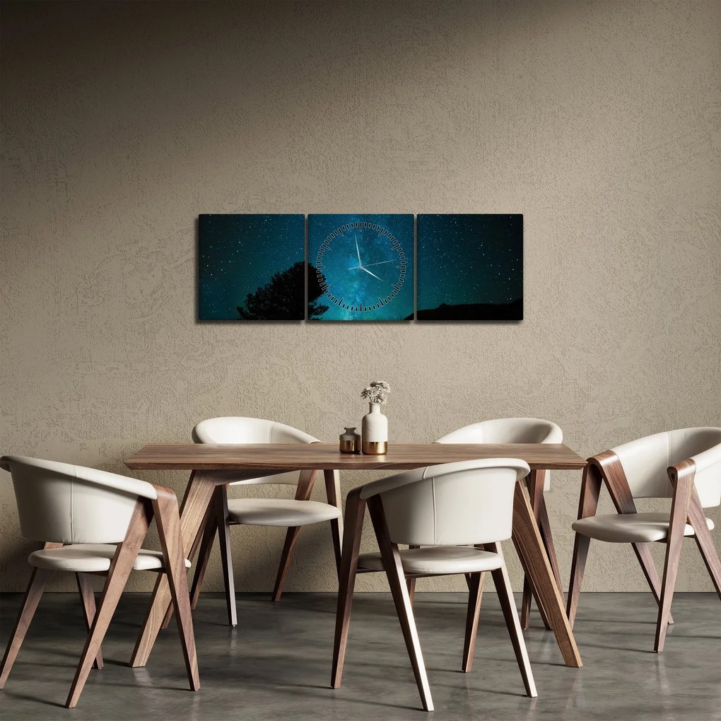 Tablou cu cerul nocturn și stele (cu ceas) (90x30 cm)