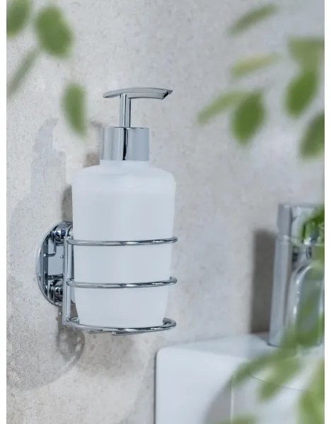 WENKO 18777100 - Dozator de săpun TURBO-LOC rotund, oțel, 7,5 x 16,5 cm, crom lucios/alb