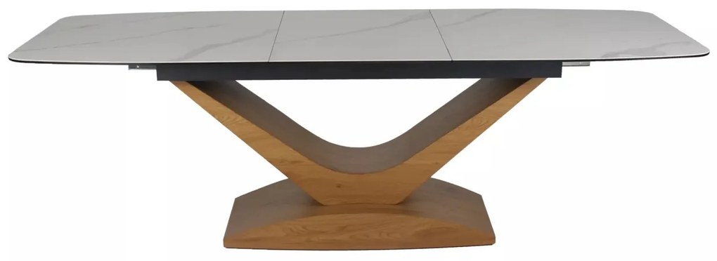 Masa extensibila Dolce Ceramic alba Statuario Venato/stejar L180-240xl95 cm