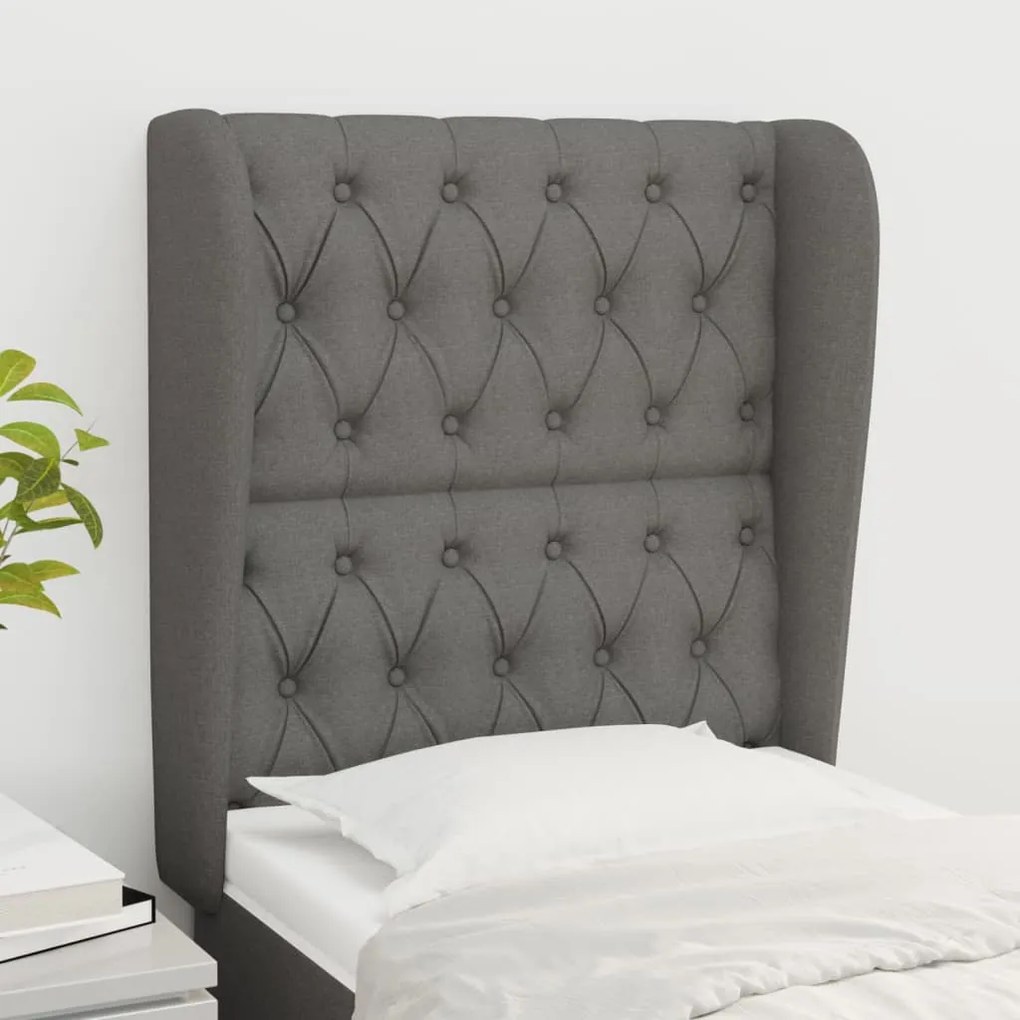 vidaXL Tăblie de pat cu aripioare gri închis 83x23x118/128 cm textil