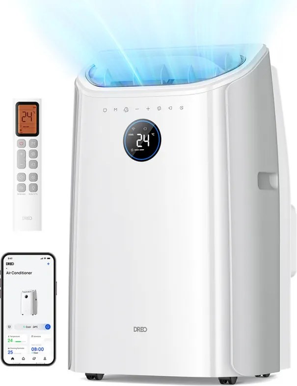 Aparat de aer conditionat portabil Dreo 515S, 1500 W, 20-30 m², 12000 BTU, Racire, Ventilator, Uscare, Comenzi vocale, LED, Alb