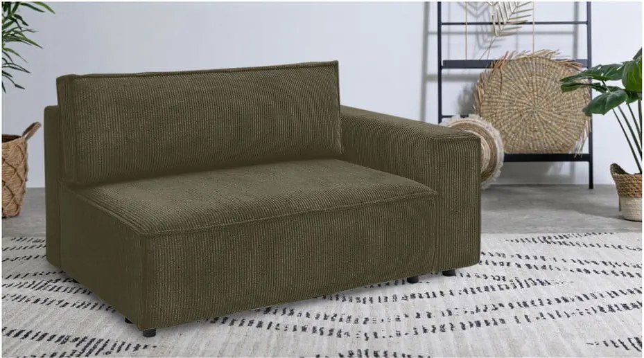 Modul pentru canapea verde deschis cu tapițerie din catifea reiată (cu colț pe partea dreaptă) Nihad modular – Bobochic Paris