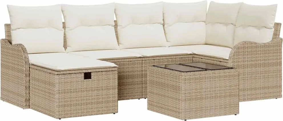 vidaXL Set de canapele pentru grădină cu pernă 7 pcs Bej Rattan poli