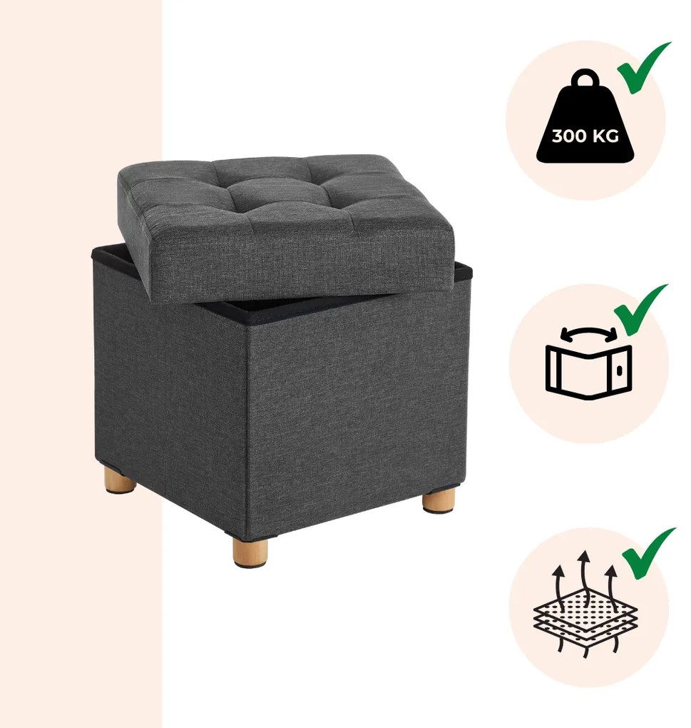 Taburet cu spațiu de depozitare cu picioare OTO, 38x38x40cm, antracit SongmicsHome