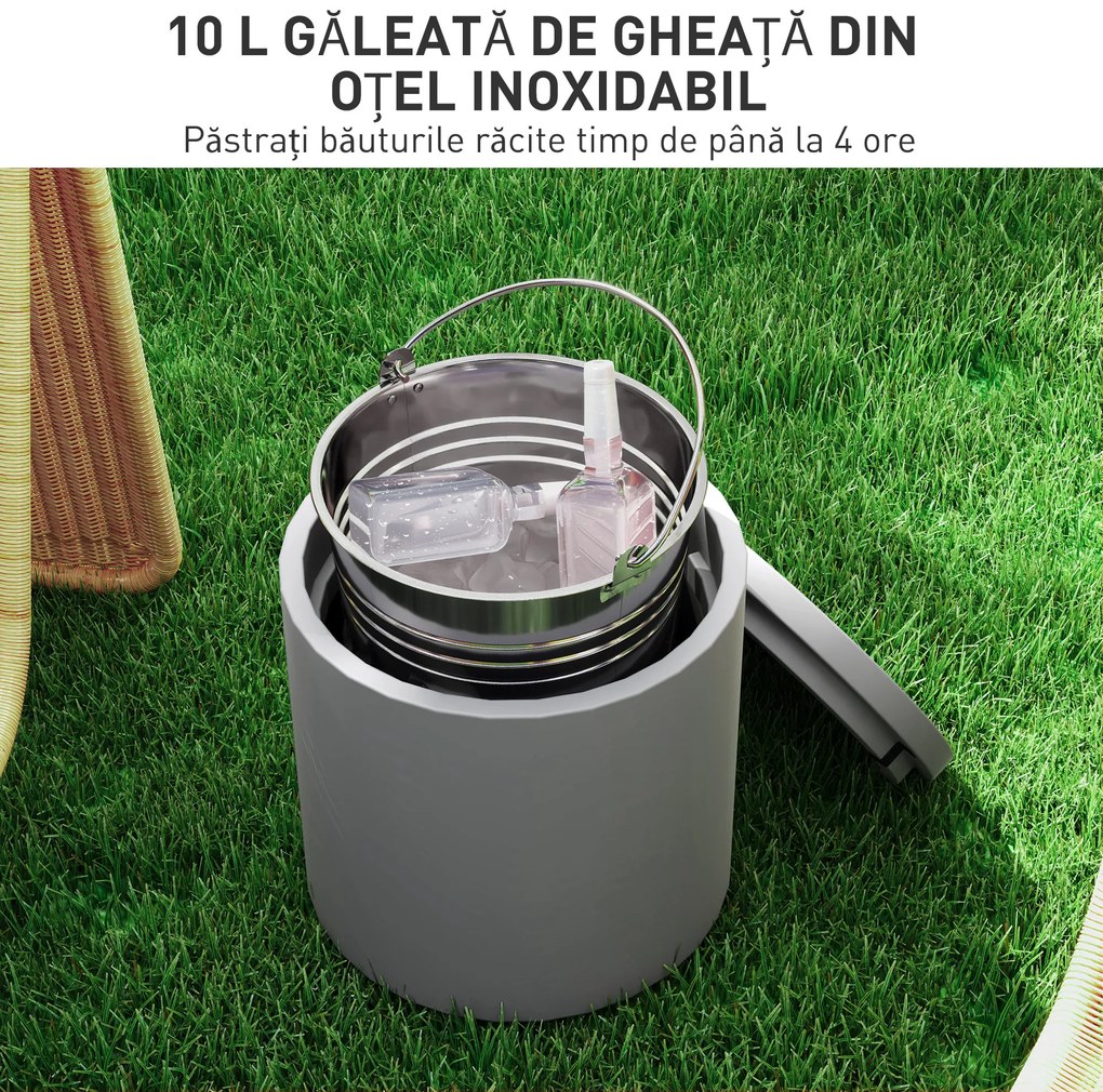 HOMCOM Măsuță Multifuncțională cu Găleată de Gheață 10L și Capac Gri Deschis | Aosom Romania