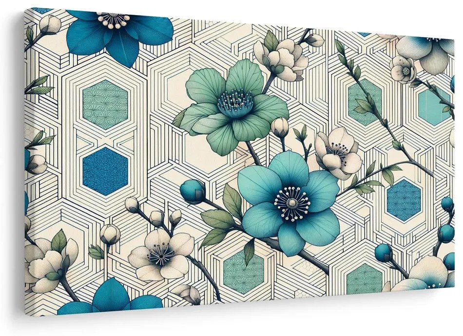 Tablou flori elegante pe fundal geometric