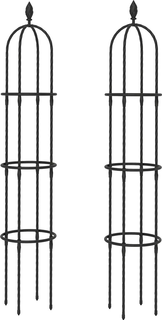 Outsunny Set de 2 Suporturi pentru Plante Cățărătoare înalte de 1,74 m, Suporturi din Oțel cu Decorațiuni, pentru Trandafiri, Roșii, Flori, Mazăre și Legume, Negru | Aosom Romania